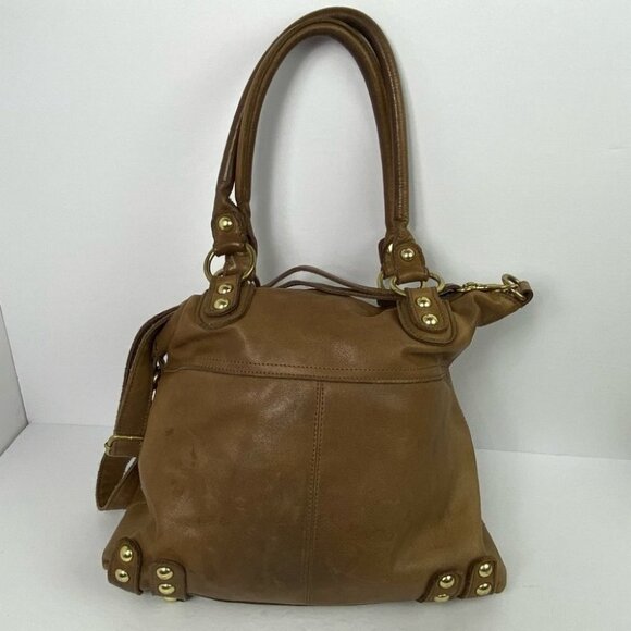 Linea Pelle Dylan Leather Tote Brown Medium Shoulder Back Pockets Tan Beige Bag - Picture 2 of 12